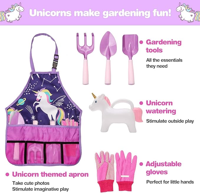 Kids Gardening Set - Kids Gardening Tool Set - Gardening Tools for Kids - Kids Gardening Tools - Kids Gardening - Kids Garden Set - Unicorn Garden Kit for Girls - Gift for Little Girls 3-7 Years Old.