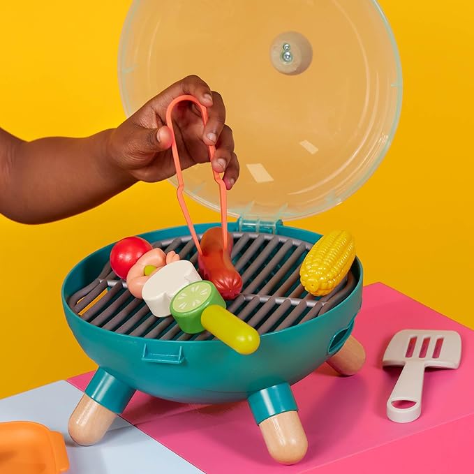 B. toys- Mini Chef - BBQ Grill Playset- Pretend Play BBQ Grill Play Set – Toy Grill & Play Food – Barbecue Role-Play Set for Kids- 3 Years + (16 Pcs)