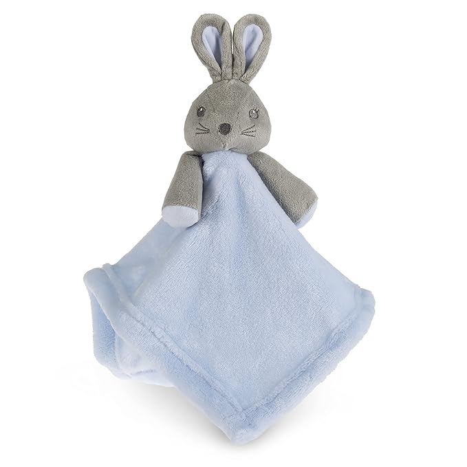 Baby Blue Bunny Security Blanket & Keepsake Box - Soft Fleece, Booties & Gift Basket - Unique Newborn Present