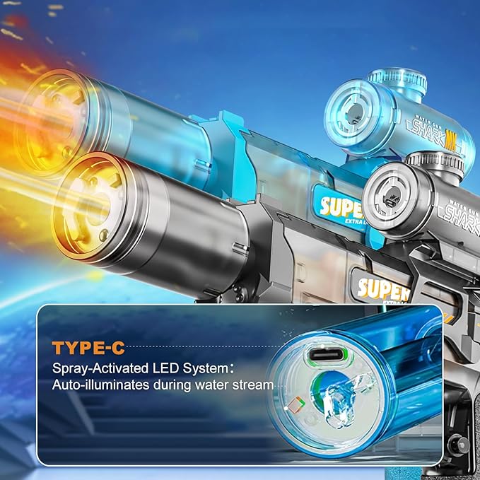 Electric Water Gun for Adults Kids, 2 Pack Automatic Squirt Watergun Pistol with Led Lights, Summer Outdoor Pool Beach Party Toys, Black and Blue
