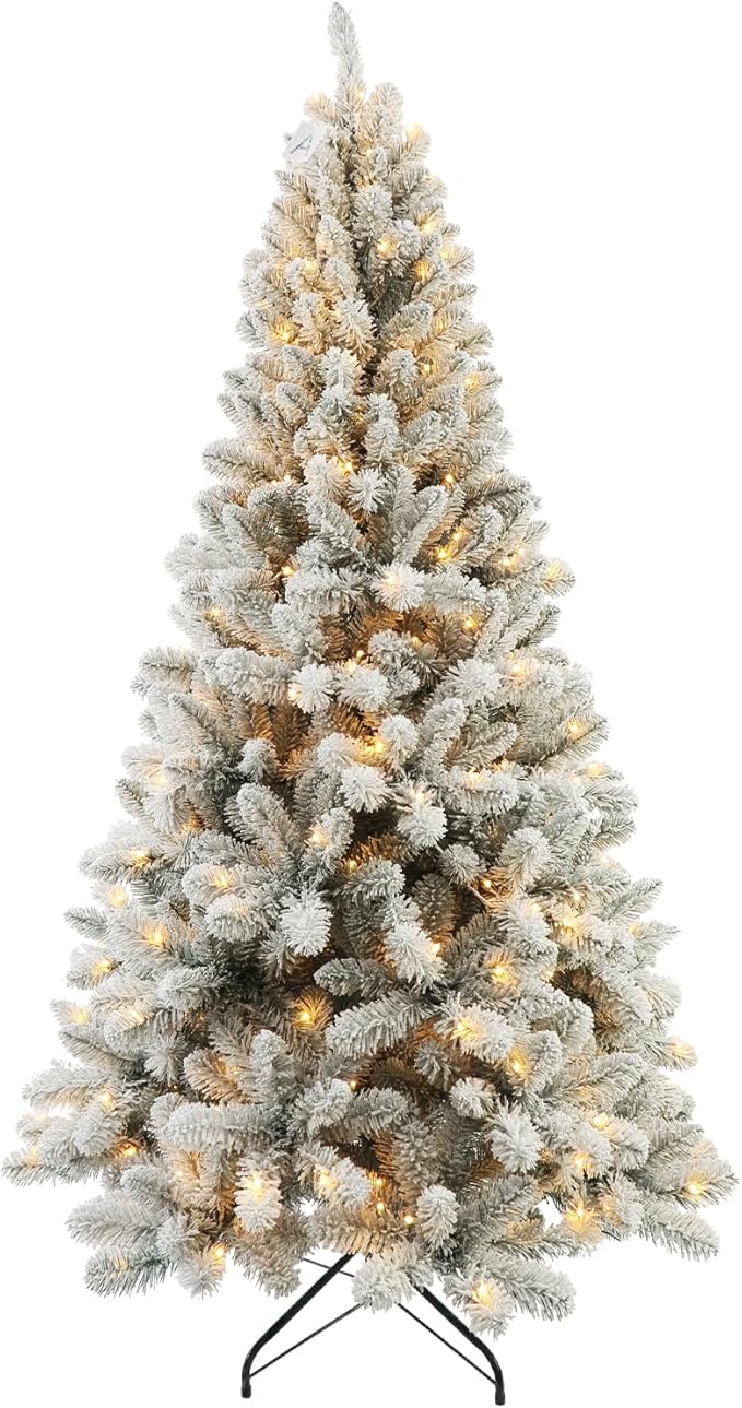 Prelit Christmas Tree with Lights 7.5ft, Premium Snow Flocked Artificial Christmas Tree,with 1364 Branch Tips and 550 Warm Lightsm, Support Automatique, Perfect Choice for Christmas Xmas Decorations
