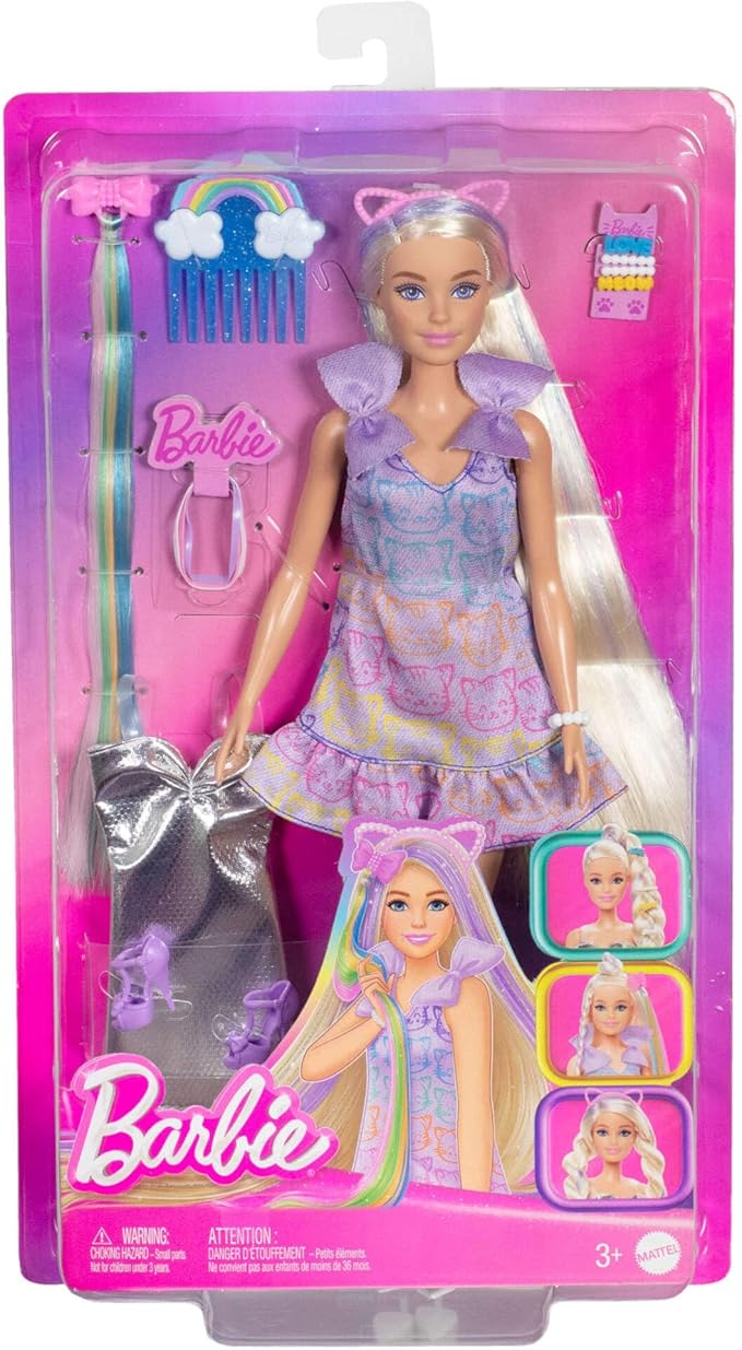 Barbie Fun & Fancy Doll & Accessories, Blonde Fashion Doll with Extra-Long Hair & 2 Looks, Including Silver Metallic Dress & Hair Extension