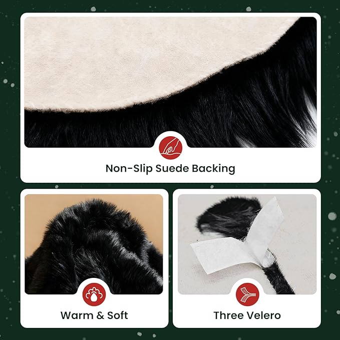 iMucci 30inch Christmas Tree Skirt Wool Fur Black Tree Skirt Small Tree Skirts Black Trees Skirt Holiday Party Decoration