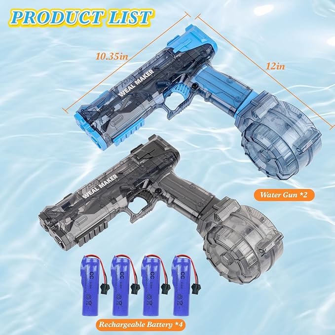 Electric Water Gun, 2PCS Powerful Water Guns for Adults Kids Automatic Water Pistol 26FT Long Range Squirt Gun Large Capacity Watergun Toys for Summer