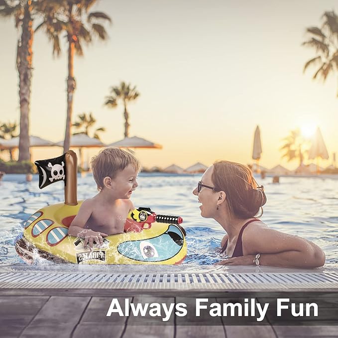 Inflatable Pool Floats Kids with Water Gun, Pirate Ship Pool Floats for Toddlers, Blow Up Pool Toys for Kids Ages 4-8, Summer Fun Boat Shaped Water Toys Swimming Floaties for Boys and Girls