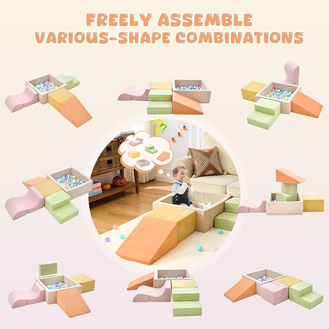 Climbing Toys for Toddlers 1-3 inside, Toddler Climbing Toys Indoor, 5-Piece Foam Climbing Blocks with Ball Pit (Balls not Included), Toddler Climber Indoor Foam Play Gym for Climbing Crawling Sliding