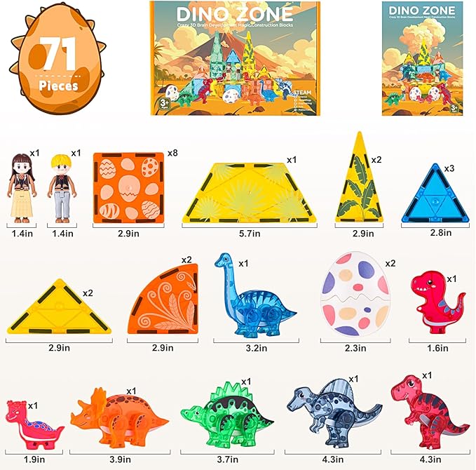 Dinosaurs Egg Toys Magnetic Tiles Dinos for Kids 3-5, Magnet 3D Movable Animals Construction Tile for Toddlers Ages 5-7, Building Blocks for Boys Girls 3+ 4-8 8-12 Year Old