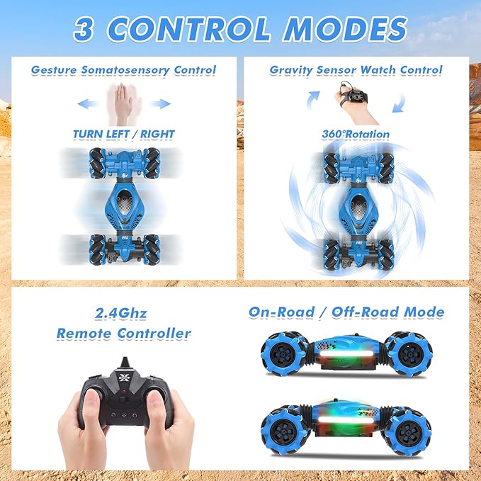 Gesture RC Car, Gesture Sensing RC Stunt Car Toy for Boys Girls, 360° Rotate 4WD Drift Off Road with Lights Music, Best Birthday Gift Toys for Kids Age 8-13 6 7 8 9 10 11 12 Years Old