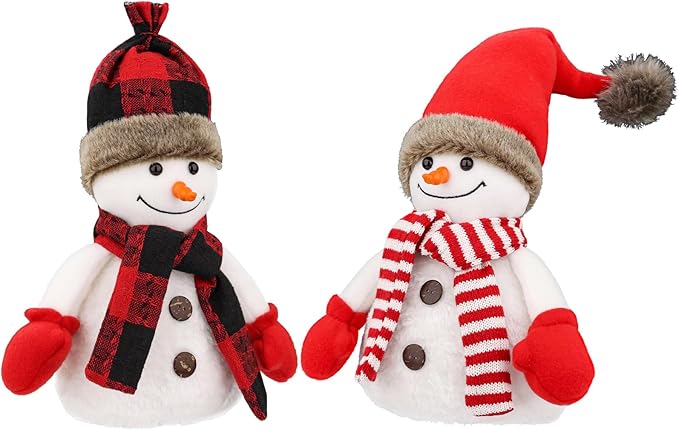 2 Pcs Christmas Table Decorations Christmas Plush Snowman Figurines Xmas Tabletop Ornaments for Home Kitchen Mantel Fireplace Window Sill Xmas Gift Holiday Party Decor