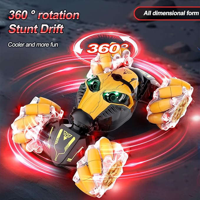 Gesture Sensing RC Stunt Car with Spray, Boys Toys Age 5-12 Year Old, 4WD 360° Rotating Remote Control 2.4Ghz Hand Controlled Car with Light & Music A