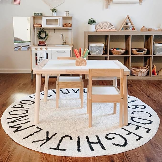 blue page ABC Kids Rug Alphabet Educational Area Rugs for Infant Toddlers - Soft Playtime Collection, Home Decor Teepee Tent Round Play Mat, Best Shower Gift (59", White Black)