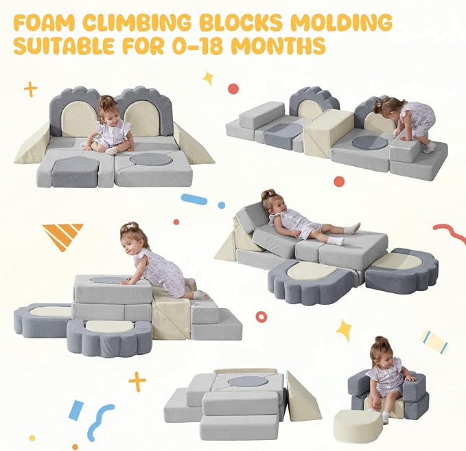 Foam Climbing Toys for Toddlers, 13pcs Climb and Crawl Activity Playset, Soft Play Climbing Blocks for Toddlers, Indoor Crawling Sliding Toys