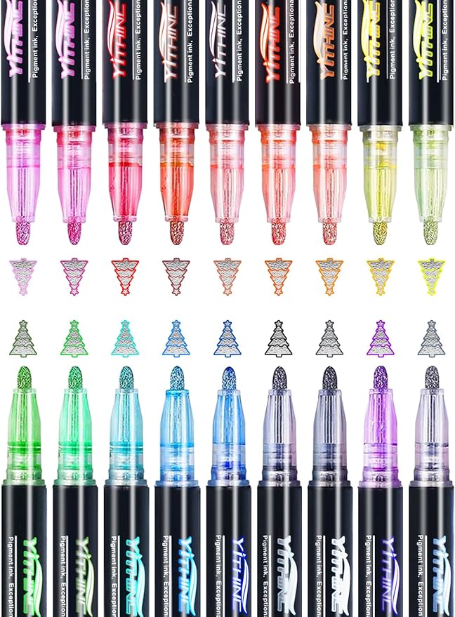 Outline Shimmer Markers, Christmas Stocking Stuffers for Tween Teen Girls Gifts Trendy Stuff, 18 Glitter Metallic Gel Pens Coloring, Arts Crafts Supplies Kits for Kids Boys Ages 4, 6, 8, 10, 12