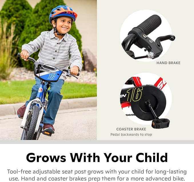 Schwinn Koen BMX Style Toddler and Kids Bike, For Girls and Boys, 16-Inch Wheels, With Saddle Handle, Training Wheels, Chain Guard, and Number Plate, Recommended Height 38-48 Inch, Red