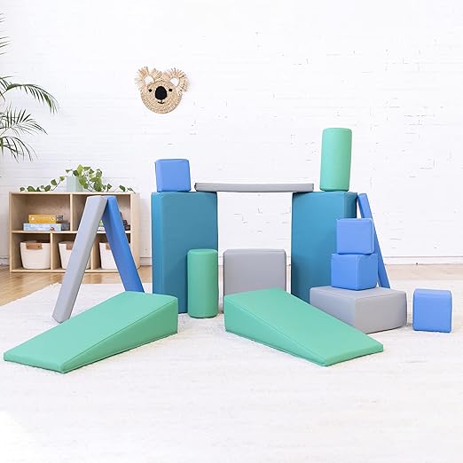 ECR4Kids SoftZone Soft Builder Blocks, Foam Shapes, Contemporary, 16-Piece