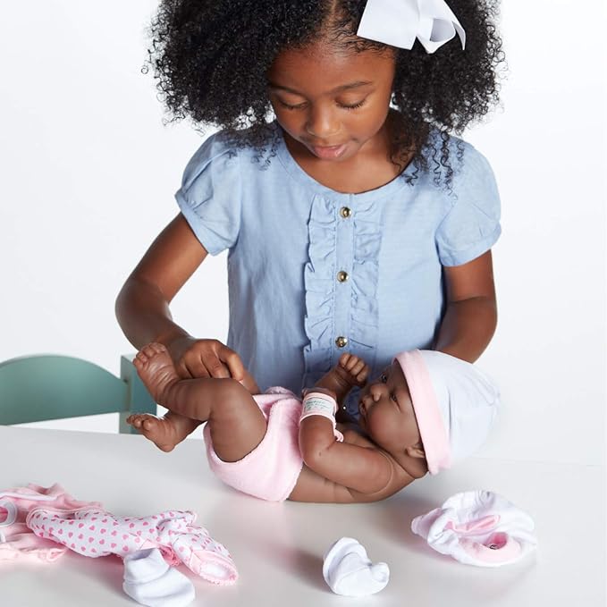 8 piece Layette Baby Doll Gift Set | JC Toys - La Newborn Nursery | 14" Life-Like African American Newborn Doll w/ Accessories | Pink | Ages 2+