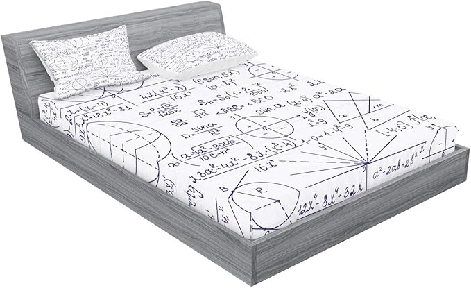Ambesonne Modern Fitted Sheet & Pillow Sham Set, Classic Math Geometry Science Themed Numbers Pattern on Plain Background, Decorative Printed 2 Piece Bedding Decor Set, Calking, Dark Purple and White