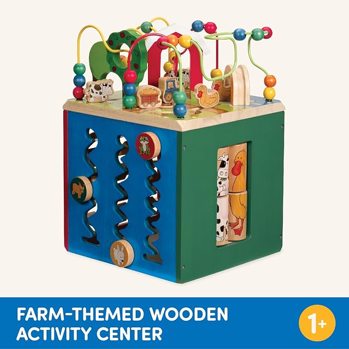 Battat - Activity Cube With Farm Theme - Educational Wooden Toys For Toddlers And Kids - 1 Year +
