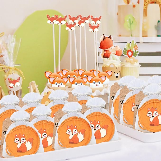 15 Pack Fox Mini Coin Purses with Keyring for Woodland Animals Forest Wild One Camp Themed Goodie Bag Stuffer, Present for Friends, Creative Souvenirs, Kids Birthday Party,Orange
