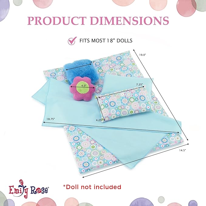 Emily Rose 18 Inch Doll 5-PC Fund Bedding Accessories Set, Reversible Baby Doll Blankets and Accessories | Fits 18" Doll Beds, Bunkbeds, Cribs, and Cradles, Designed in The USA