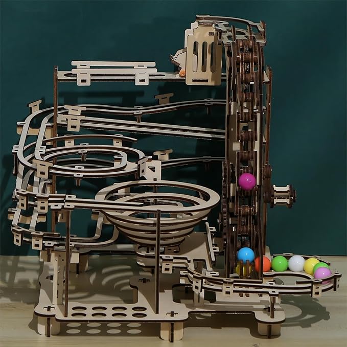 3D Wooden Puzzles Marble Run Set - Time Traveler Mechanical Model Kits with Motor, Brainteaser and Puzzle for Christmas/Birthday,Gifts for Adults and Teens to Build Combination
