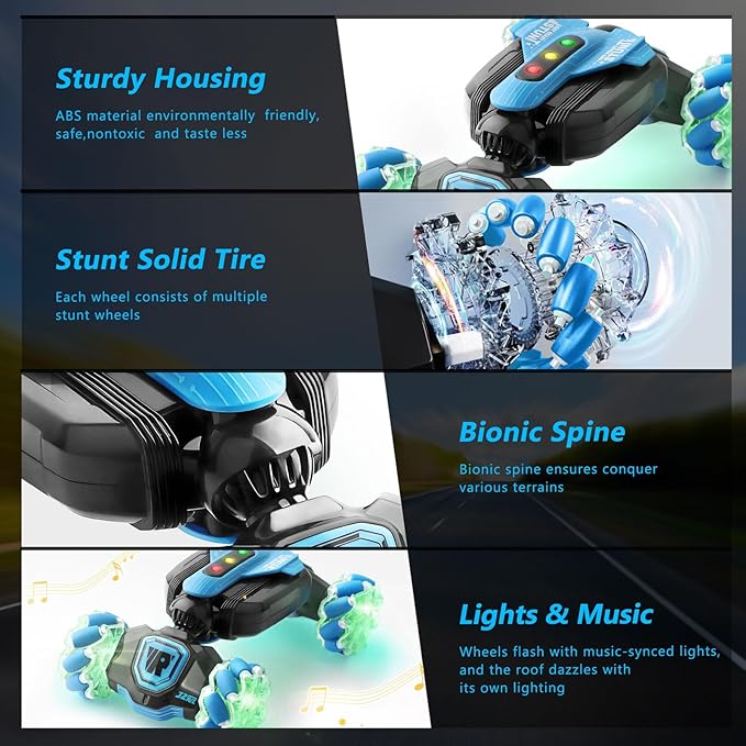 Remote Control Car for Boys: - RC Car Toys Rechargeable Transformers RC Drift Truck with Music Light Gesture Sensing Stunt Truck 360° Rotation Hand Controlled Toy Christmas Birthday Gifts for Kids