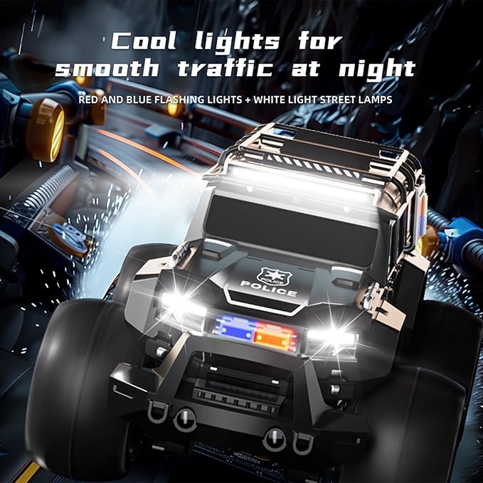 Threeking 1:14 Waterproof Remote Control Car RC Police Cars Trucks SUV Toys Amphipious Truck Toy with Siren Lights for 6 7 8 9 10 11 12 Year Old Kids Boys Girls Indoor Outdoor Toys Gifts Presents