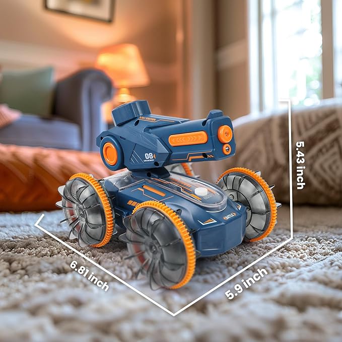 Amphibious Remote Control Car - Stunt Toy for Kids Ages 6-8-12, Water & Land 4WD with Gesture Sensing, Lights, Waterproof, Rotation, Beach & Pool Fun, Idea for Boys