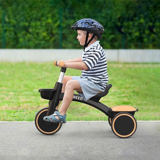 SEREED Toddler Tricycle for 2-5 Years Old Boys Girls, Adjustable Seat&Handlebar Trike, Removable Basket, Birthday Gift Idea for Kids Ages 2+ (Yellow Black)