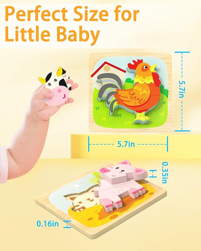 Wooden Puzzles Toddler Toys for 1 2 3 Year Old Boy Girl, 12 Packs Animal Toddler Puzzles Preschool Educational Learning Montessori Toys Age 1-3, 2-4 Christmas Birthday Gifts