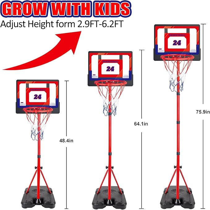 Kids Basketball Hoop Stand Adjustable Basketball Set Toddler Basketball Toys for 3 to 8 Years Old Indoor Outdoor Play Ages 3-5 6-8 Backyard Sport Games for 2 3 4 5 6 Year Old Boy Girl Birthday Gift