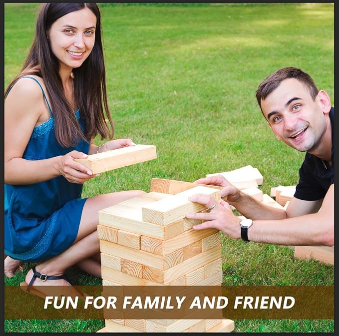 X-Large Size Giant Tumble Tower, 60 Blocks Outdoor Games Stacking Games Includes Dice Carrying Bag Scoreboard, Stacking Over 5FT for Backyard Lawn Party Playing