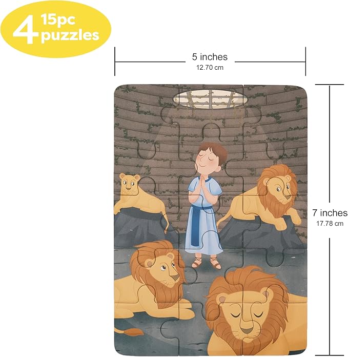 4-in-1 Wooden Jigsaw Puzzles in Box (15 pcs Each) | Religious Gifts for Kids | Christian Gifts for Kids | Noah's Ark | Toddler Puzzles (Old Testament)