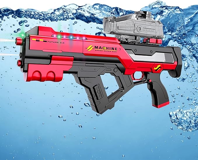 Electric Water Gun with LED Chasing Lights, 35 FT, Automatic & Manual Dual Mode High Powered High Capacity Squirt Guns for Adult Kid (Red)