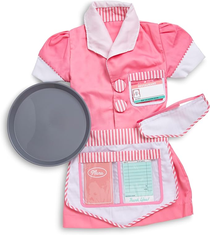 Melissa & Doug Waitress Role Play Costume Set (7 pcs) - Includes Apron, Order Pad, Cap