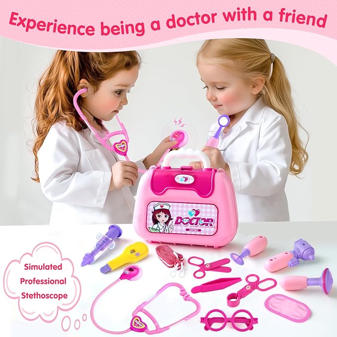 GINMIC Doctor Kit for Toddlers 3-5, 22 Pieces Pretend Play Doctor Set with Halloween Role Play Doctor Costume and Carry Case for Toddlers and Kids, Medical Dr Kit Toys for Girl Age 3 4 5 6 7 Year Old