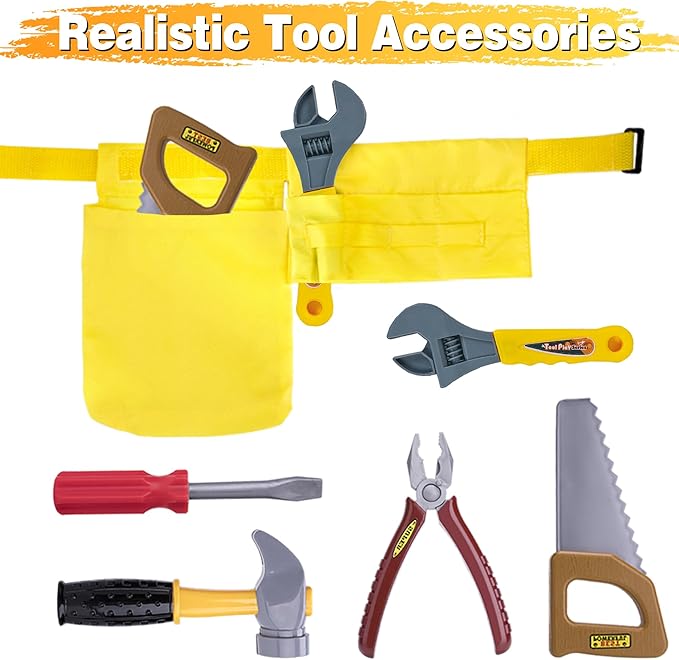 iPlay, iLearn Kids Construction Costumes, Toddler Worker Dress Up Clothes, Boys Pretend Builder Career Outfit, Halloween Role Play Toys, Tool Belt Vest Hat, Party Birthday Gift 3 4 5 6 Years Old Child
