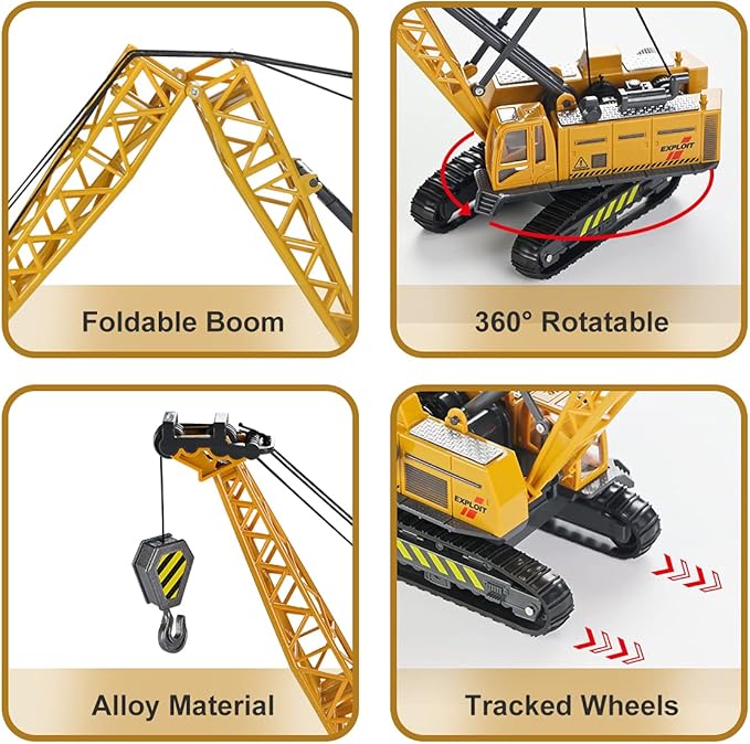 Joyfia 1: 55 Scale Crawler Crane Toy with Operating Buttons, Kids Construction Crane Vehicle Alloy Model Car, Boys Outdoor Sandbox Truck Toys Playset, Toddlers 3-8 Years Old Gifts