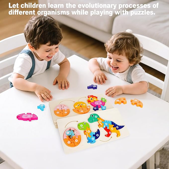 Wooden Puzzles for Toddlers 1-3,Montessori Education Learning Animal Evolution Growth Blocks Jigsaw Puzzle for Toddlers 2-4,Great Gifts for 2 Year Old Boy Girls(6 Pack)