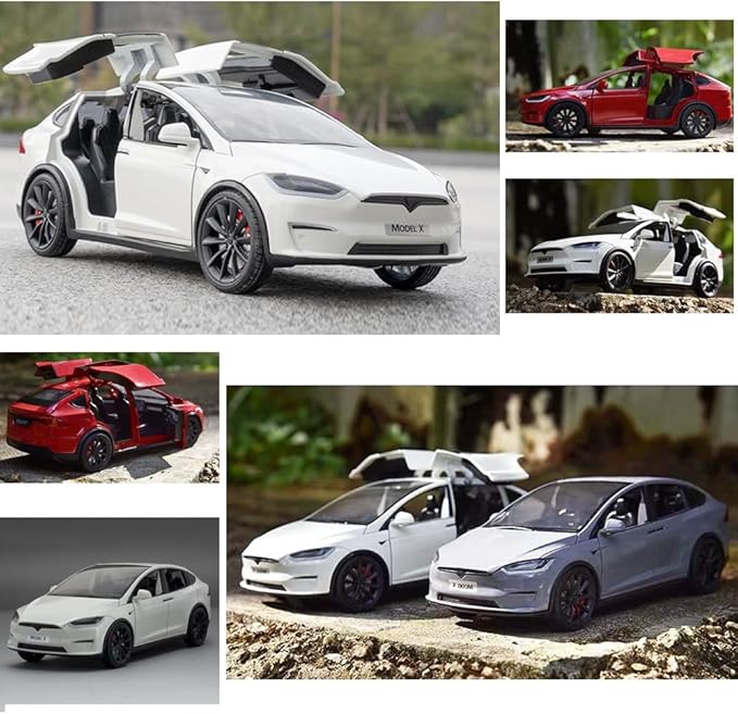 1/24 Scale Diecast Car Model X, Alloy Diecast Toy Cars Pull Back Toys with Sound & Light, Vehicles Toys for Kids Gift Car Lovers Collection (1/24 Model X -White)