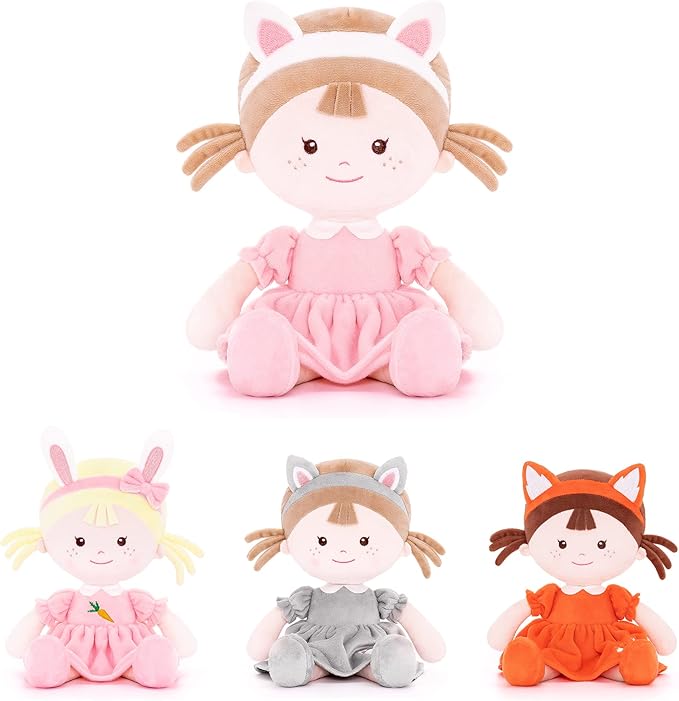 Onetoo First Baby Dolls Cuddle Soft Doll Baby Dolls Plush Rag Doll Wear Kitty Costume PinkDress 14"(Milly Series)