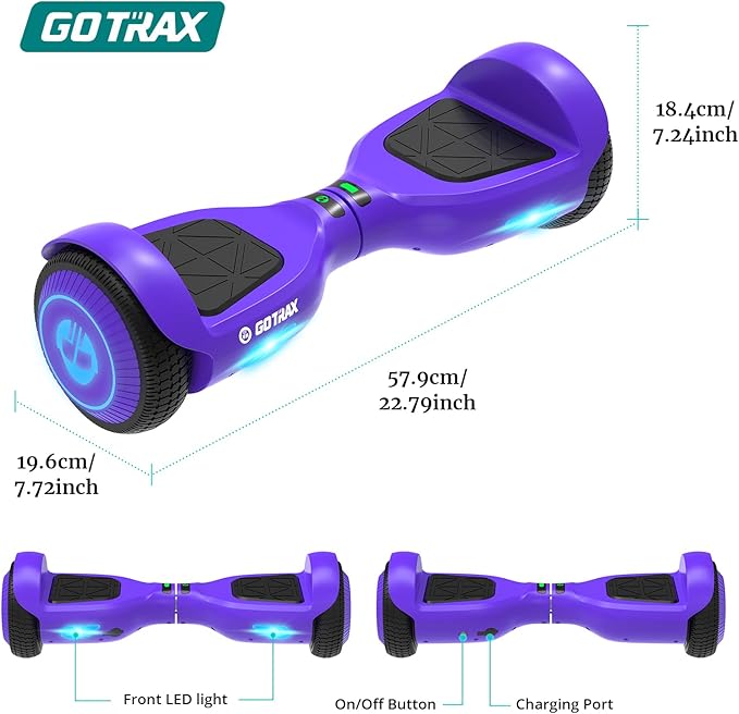Gotrax Hoverboard with 6.5" LED Wheels & Headlight, Max 4/5 Miles Range, 6.2mph Power by Dual Brushless Motor, UL2272 Certified and 50.4Wh/65.52Wh Battery Self Balancing Scooters for 44-176lbs Kids