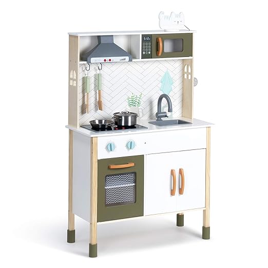 ROBUD Wooden Play Kitchen Set for Kids Toddlers, Pretend Toys Kitchen Gift for Girls Boys
