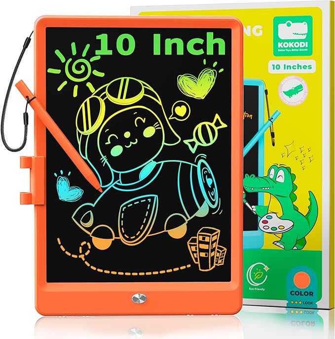 KOKODI LCD Writing Tablet, 10 Inch Colorful Doodle Board Drawing Tablet, Erasable Reusable Electronic Drawing Pads, Educational and Learning Toy for 3-6 Years Old Boy and Girls