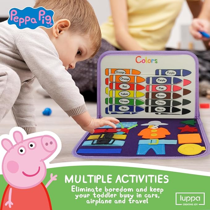 Peppa Pig Toddler Busy Board โ Montessori toys for 1 2 3 4 Year Old, Educational Activity Sensory Board for Preschool Learning Fine Motor Skills, Gift Toys for Boys Girls, Airplane Car Travel Toy