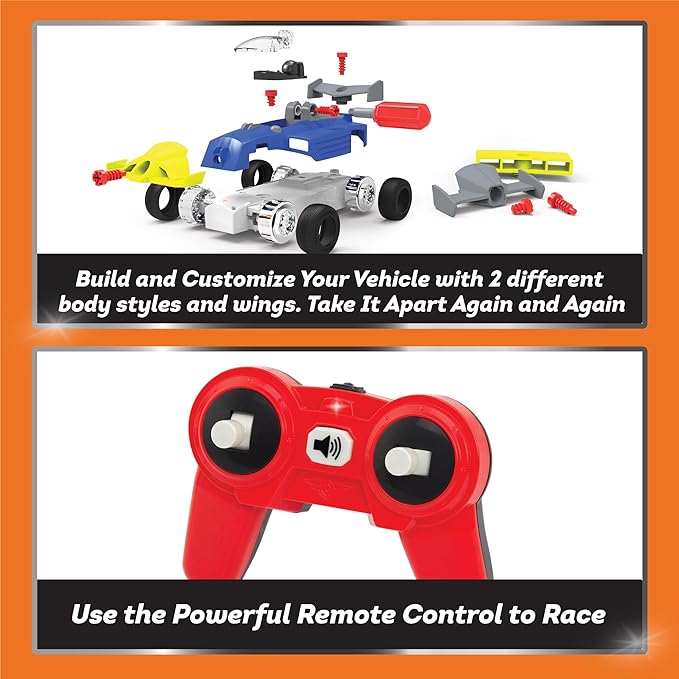 Driven by Battat – 19 Pcs Take-Apart Car Toy with Construction Tool – Remote Control Race Car – Customizable Car Body – Lighting Fast R/C Car with Lights & Sounds – STEM Toy for Age 3+
