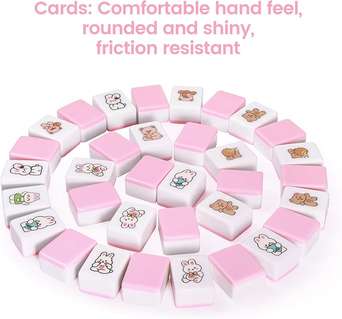 2 Player Mahjong Tile Game,49-Piece Vita Mahjong Tiles (1.4") with Non-Slip Mat & Stickers, Portable Travel Mahjong Block Set for Adults/Kids with a Storage Box