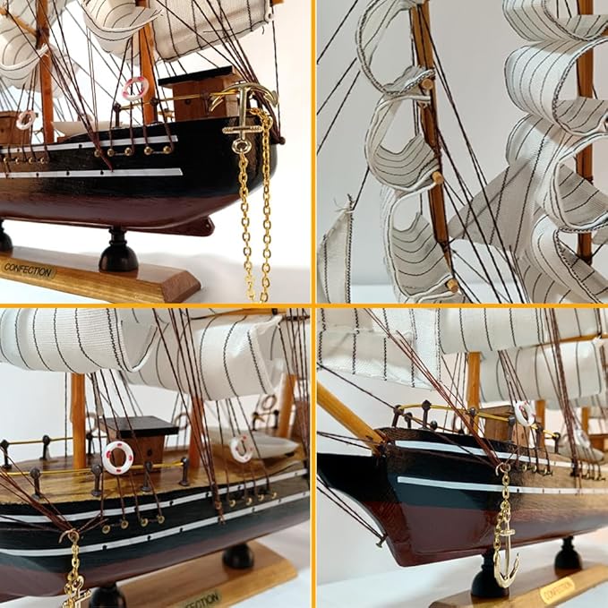 Model shipHandmade Sailboat, Ocean Themed Sailboat Model, Mediterranean Sailboat, Wooden Sailboat Suitable for Home and Office desks (White sail, Brown Hull)