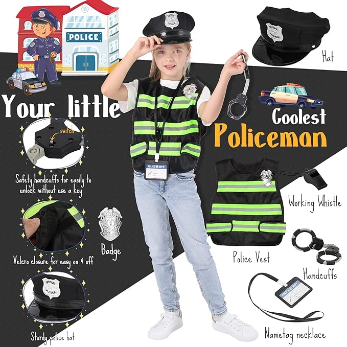 Fedio Kids Dress up Trunk Boys Role Play Costume set for Kids age 3-7, Doctor,Police, Fireman Costume with Accessories for Dress up