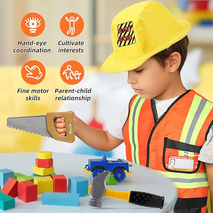 Construction Worker Costume Kids Dress Up Role Play Pretend Worker Costume Kits for Halloween